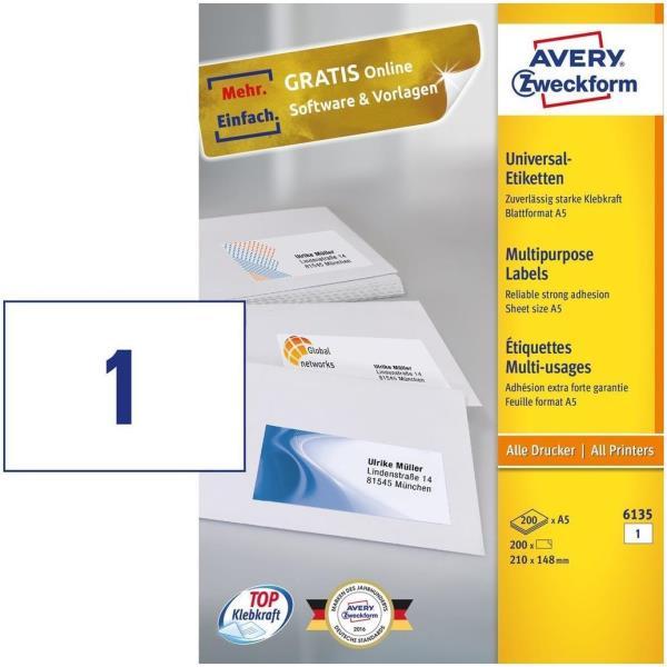 AVERY CONF 200 ETICHETTE ADESIVE 148X210 mm BIANCO